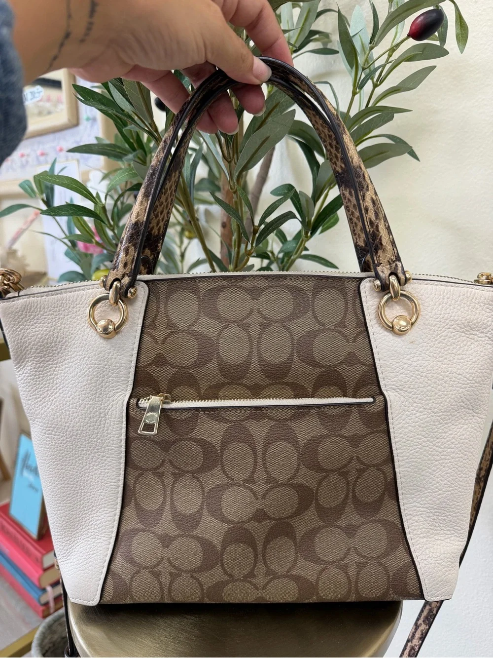 COACH Kacey Satchel colorblock signatute canvas